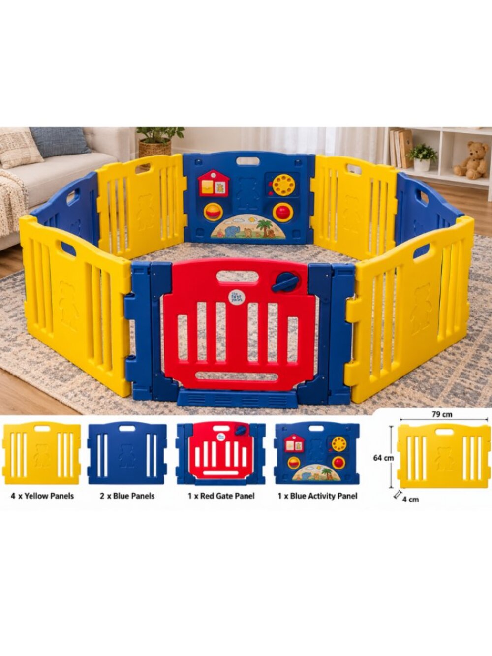 Kids Baby Playpen Play Yard Safety Fence 8 Panel Yellow Blue Red Activity Gate